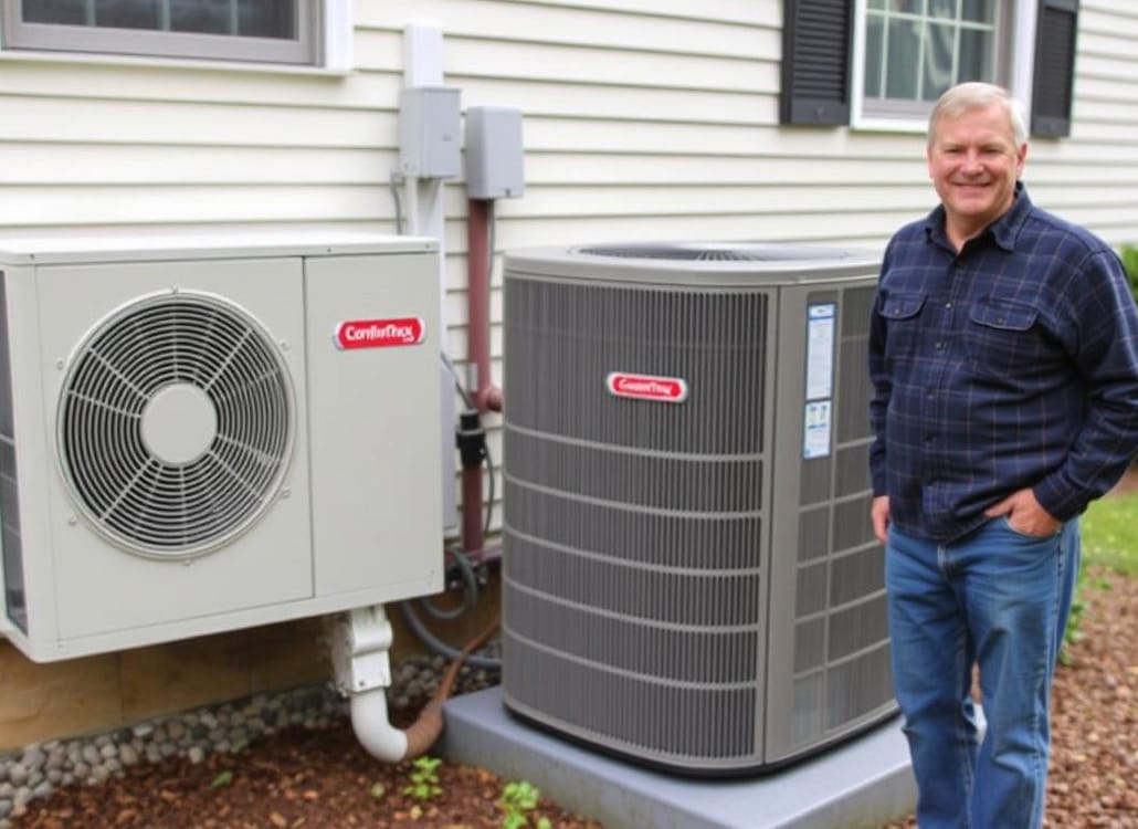 Satisfied ComfortMax customer with new heat pump installation in Millis