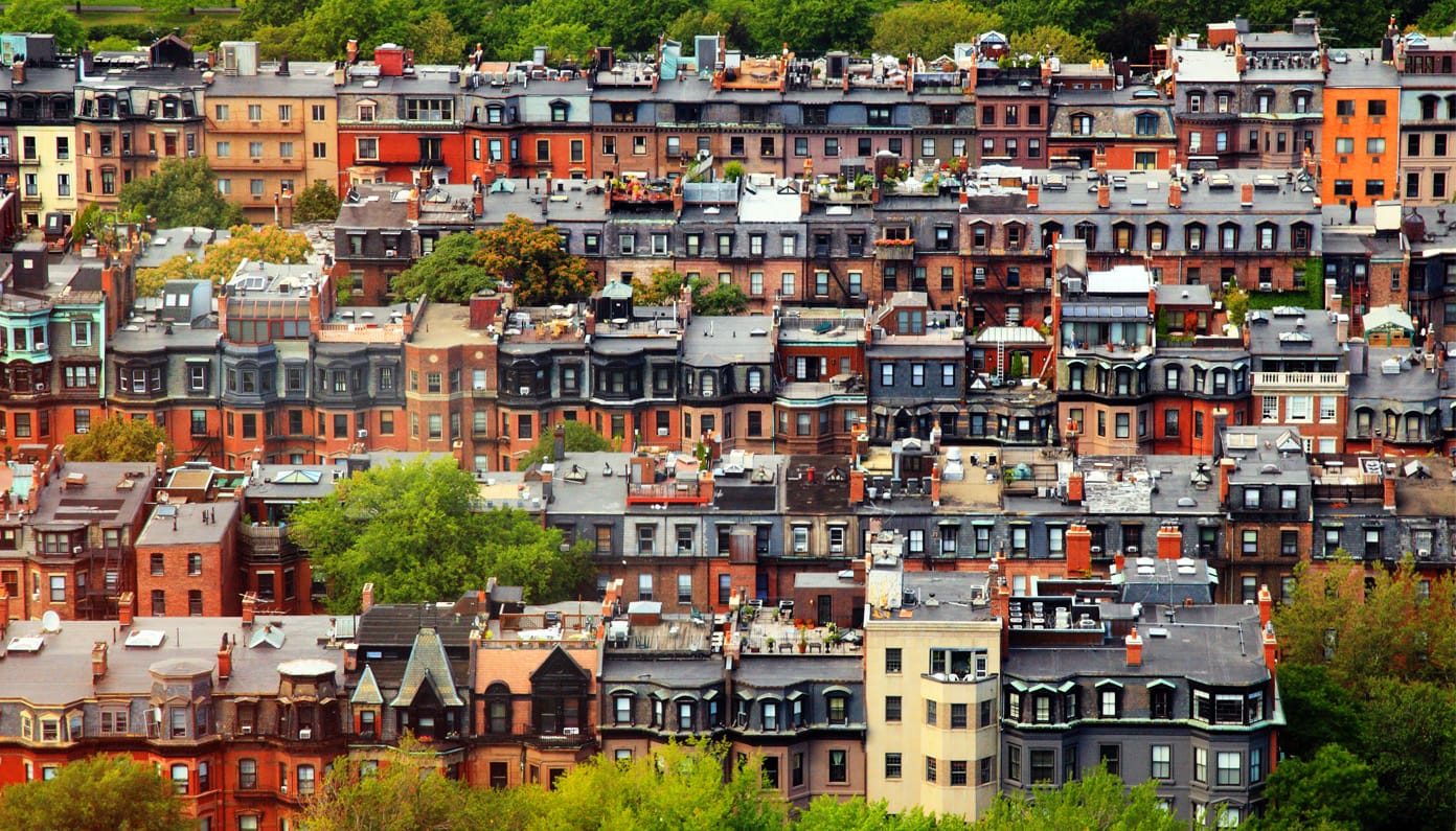 Boston Back Bay brownstones streetscape